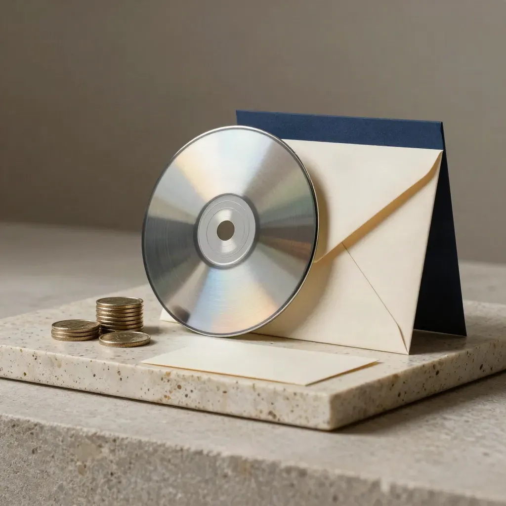Kit de auditoría de Google Ads con disco metálico, fichas y sobre sobre travertino